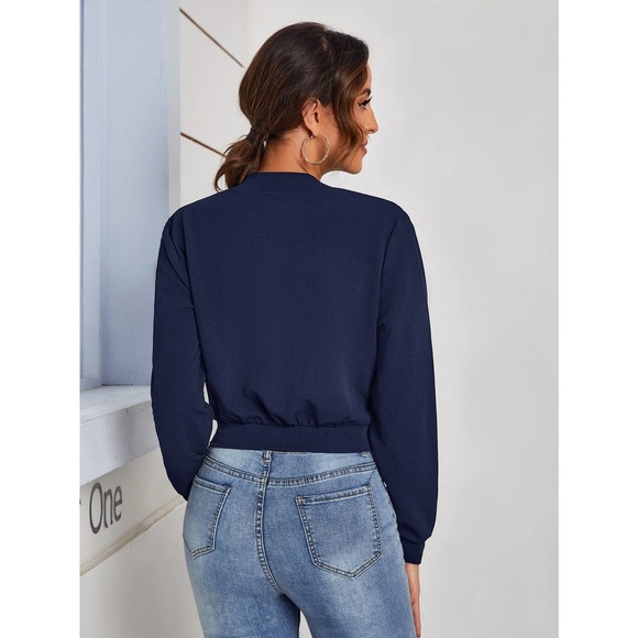 Zip Up Crop Bomber Jacket white 💙 - Picture 10 of 11